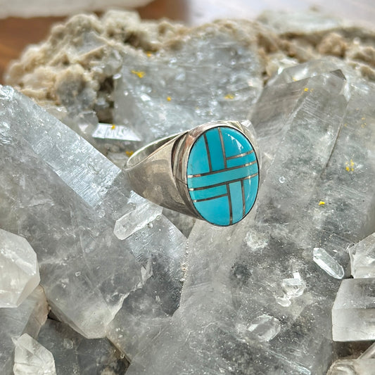 Sterling and Turquoise Channel Inlay Ring