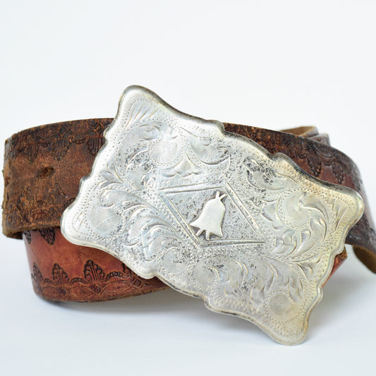 Sterling Belt Buckle and Hand Tooled Belt