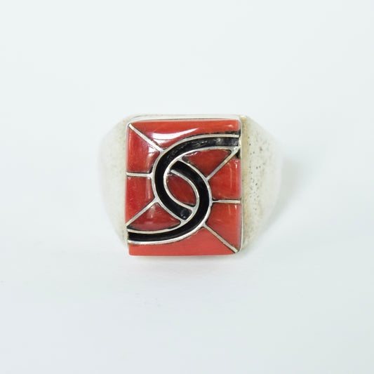 Coral “Hummingbird” Motif Channel Inlay Ring